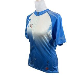 Ladies Cannondale Japanese Bamboo Print Blue and White Cycling Jersey Size Large